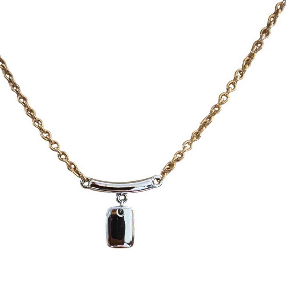 Monet Mixed Metal Two Tone Gold Silver Rectangular Pendant Cable Chain Necklace